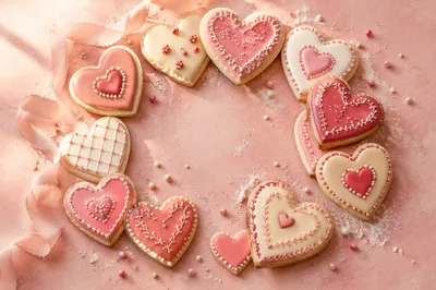 Valentine Heart Cookies on Blush Pink