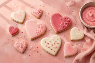 Valentine Heart Cookies on Pastel Pink