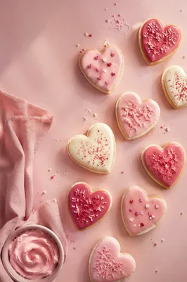 Valentine Heart Cookies on Pastel Pink