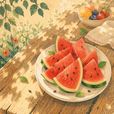 Summer Watermelon Slices on Rustic Plate