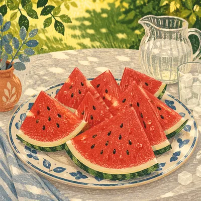 Summer Watermelon Slices on Garden Table