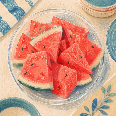 Fresh Watermelon Slices on Glass Plate