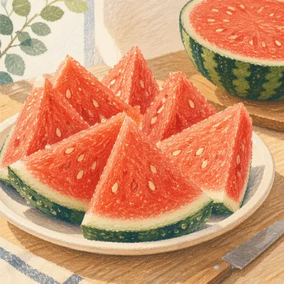 Fresh Watermelon Slices on White Plate