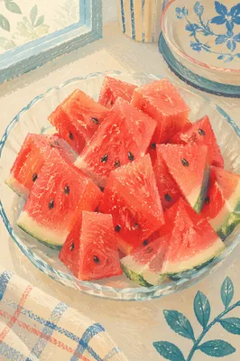 Fresh Watermelon Slices on Glass Plate