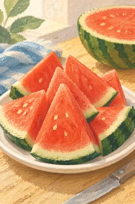 Fresh Watermelon Slices on White Plate