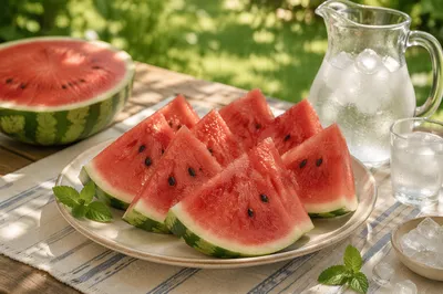 Summer Watermelon Slices on Garden Table