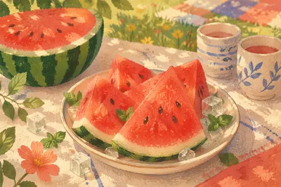 Refreshing Watermelon Slices on Summer Picnic Plate