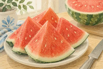 Fresh Watermelon Slices on Summer Plate