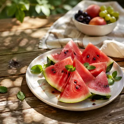 Fresh Watermelon Slices on Summer Picnic Table