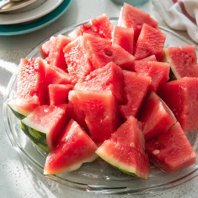 Fresh Watermelon Slices on Glass Plate