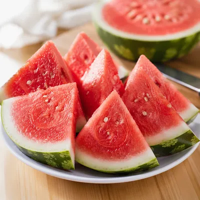 Fresh Watermelon Slices on White Plate