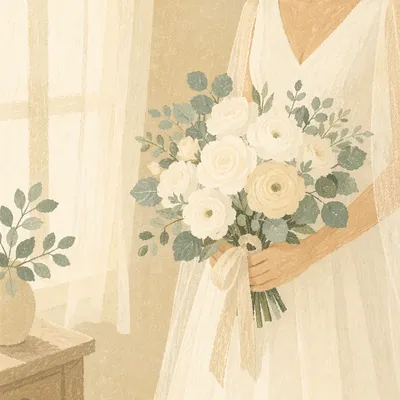 Elegant White Rose Wedding Bouquet by Window