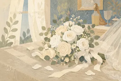 Elegant White Rose Wedding Bouquet Detail