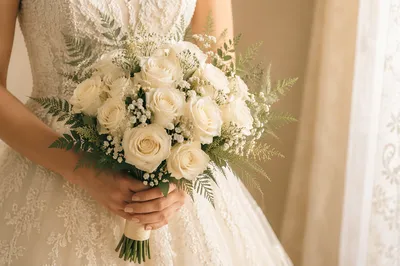 Elegant White Rose Wedding Bouquet Close-Up