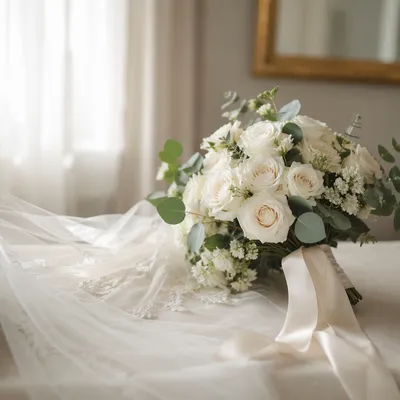 Elegant White Rose Wedding Bouquet