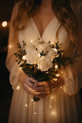 Elegant White Rose Wedding Bouquet Glow