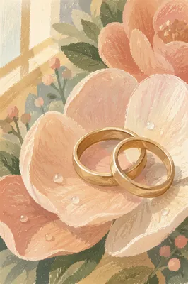 Wedding Rings on Blush Flower Petals