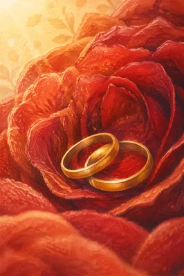 Gold Wedding Rings on Rose Petals