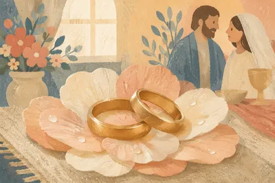 Wedding Rings on Spring Flower Petals