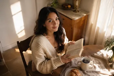 Cozy Morning Coffee and Book Scene