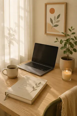 Cozy Aesthetic Desk Setup with Candle