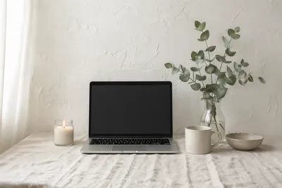 Minimal Aesthetic Desk with Candle and Plant