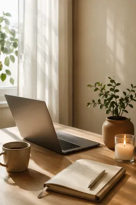 Cozy Aesthetic Desk Setup with Candle