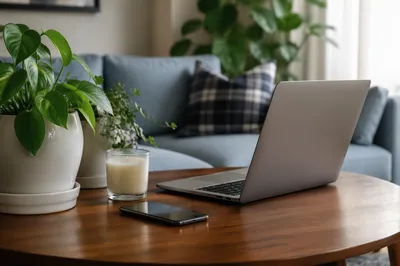 Calm Aesthetic Desk Setup with Plants