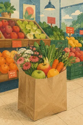 Aesthetic Grocery Bag With Fresh Produce