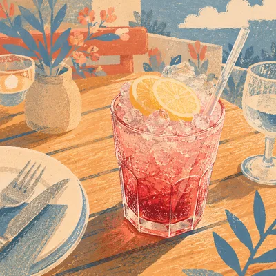 Sunlit Lemon Sparkling Water on Café Table
