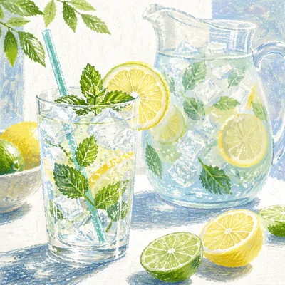 Sunlit Sparkling Water with Lemon and Mint