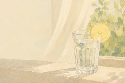 Sunlit Water Glass with Lemon Slice