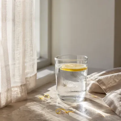 Sunlit Lemon Water Glass Still Life