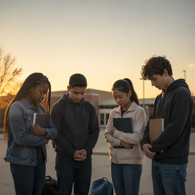 High School Students Praying at Sunrise