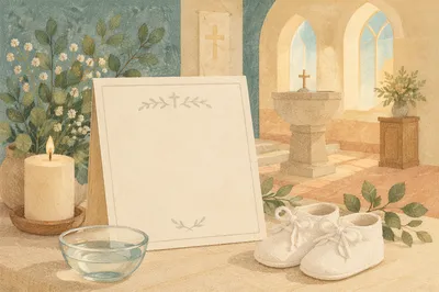 Elegant Baptism Announcement in Soft Church Light