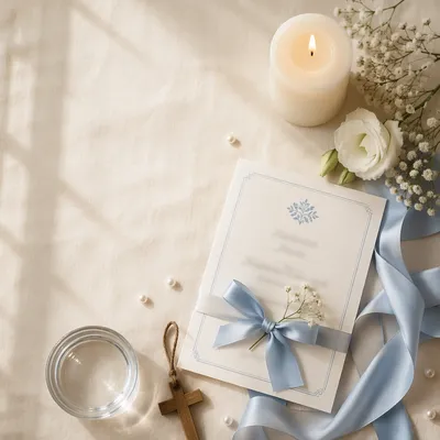 Elegant Baptism Celebration Announcement Flat Lay