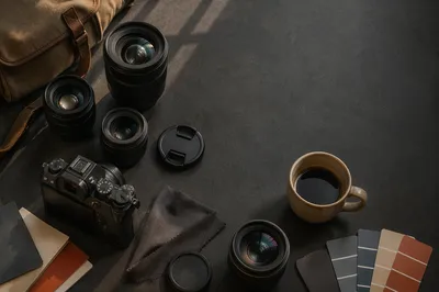 Behind the Scenes Camera Lens Flat Lay