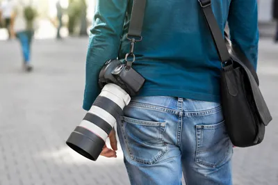 Candid Photographer With Telephoto Lens Outdoors