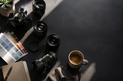 Behind the Scenes Camera Lens Flat Lay