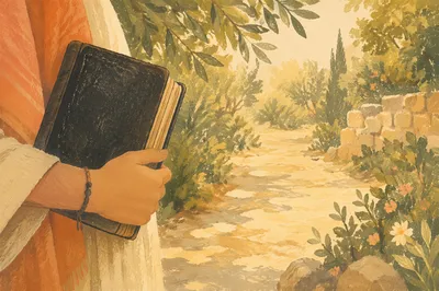 Hand Holding Worn Book in Sunlight