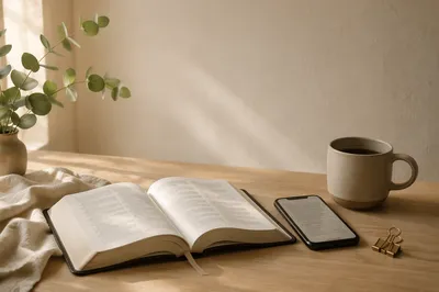 Open Book and Smartphone Flat Lay