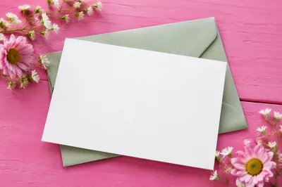 Blank Greeting Card with Flowers and Envelope