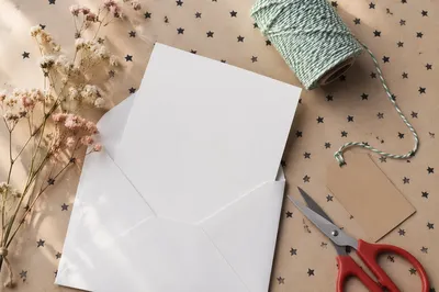 Blank Greeting Card With Envelope and Dried Flowers
