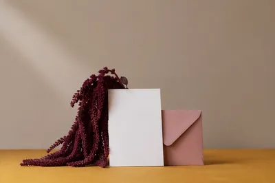 Blank Card Mockup with Envelope and Flowers