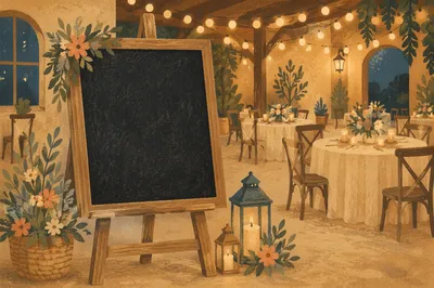 Blank Chalkboard Easel in Warm Event Space