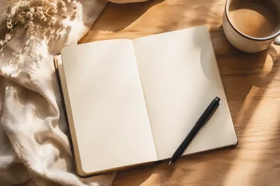 Open Blank Notebook with Pen Flat Lay