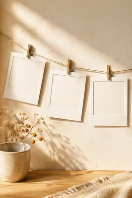 Blank Polaroid Frames Hanging on Twine