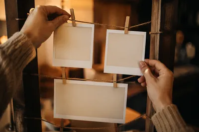 Blank Polaroid Frames on Rustic Twine