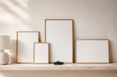 Minimalist Oak Poster Frame Room Mockup