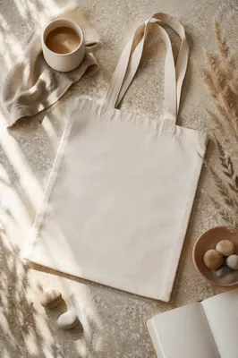Blank Cotton Tote Bag Flat Lay Mockup